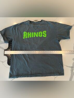 Russell Athletic Gray Mens T-Shirt with Neon Green "RHINOS" Graphic